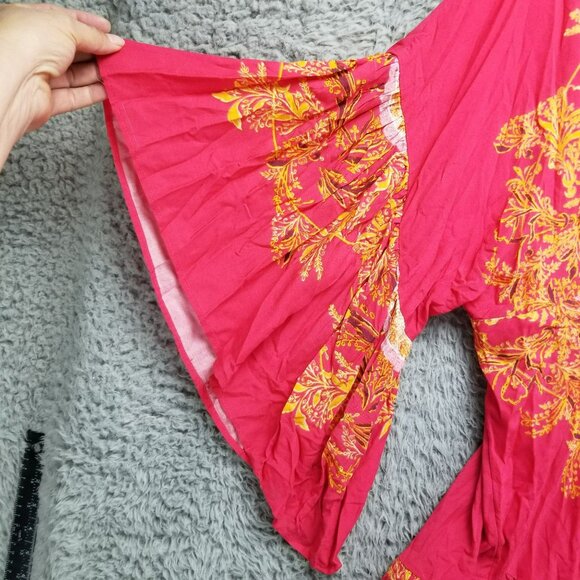 Free People Shirt Womens Small Sunset Dreams Red Bell Sleeve Blouse *NWT-Read* - Picture 6 of 14